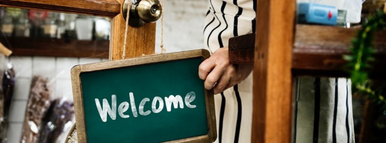 Small business welcome sign.
