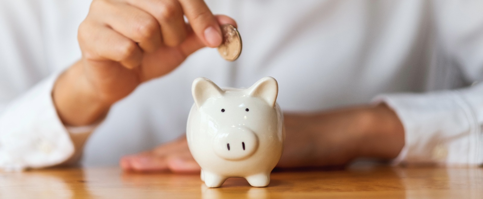 Putting coins in Piggy bank